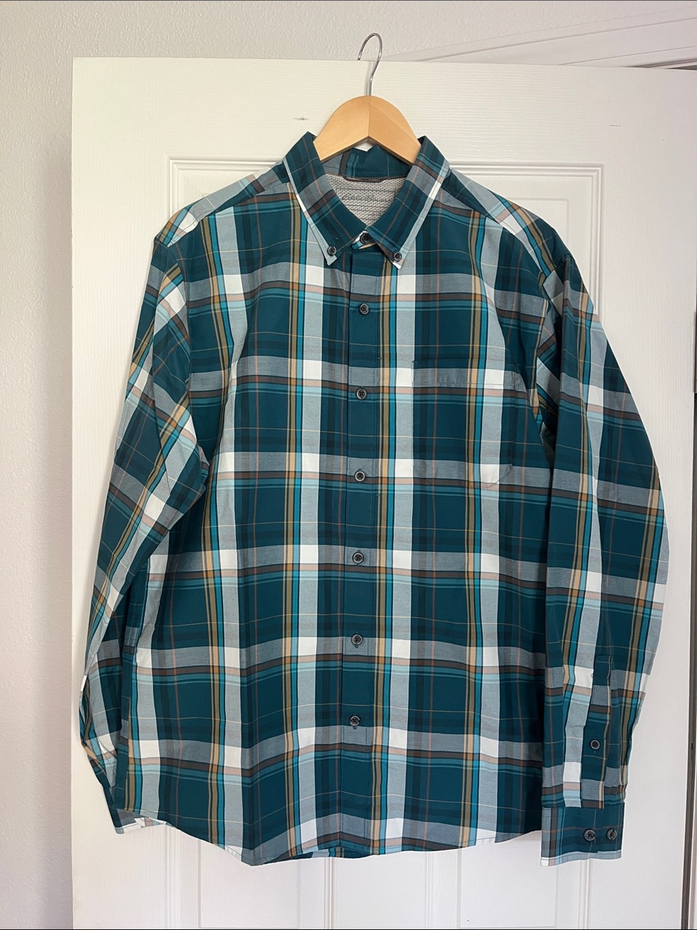 Eddie Bauer Teal Plaid Button-Down Shirt